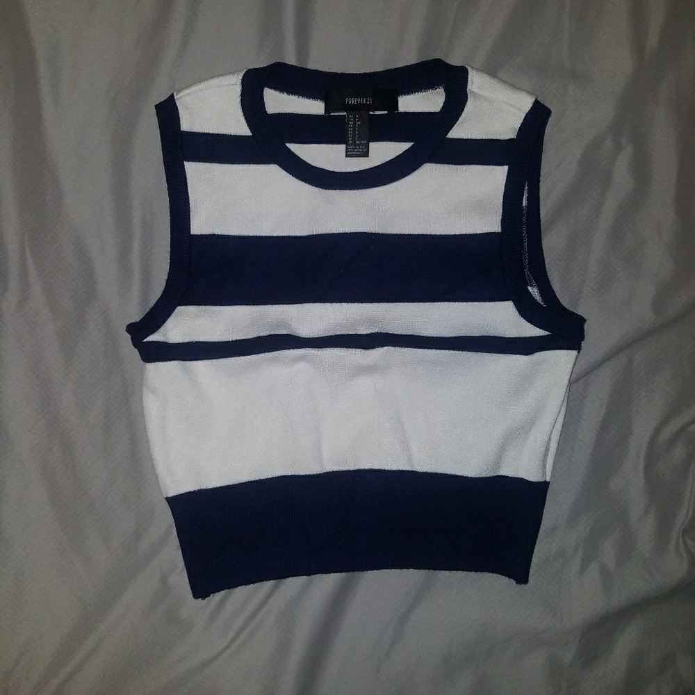 Blue and white striped crop top